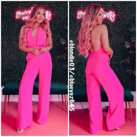 DO+BE Pants - DO+BE Holding On Flare Halter Jumpsuit in pink M